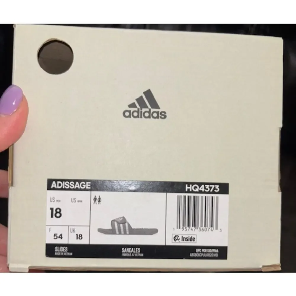 NIB ADIDAS Men's Adissage Slide Grey/White/Grey Size 18 Sporty